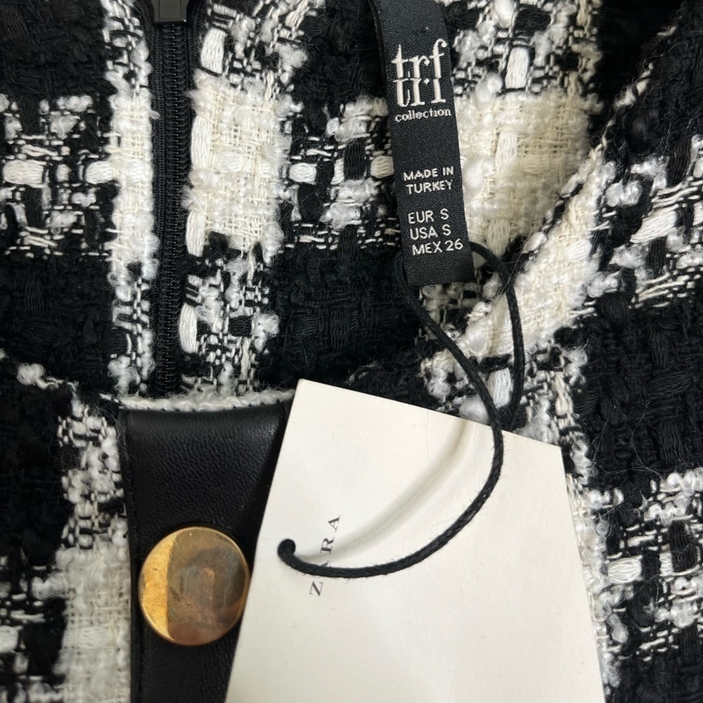 Zara TRF Black White Tweed Check Mini Dress NWT Size Small - Picture 7 of 9